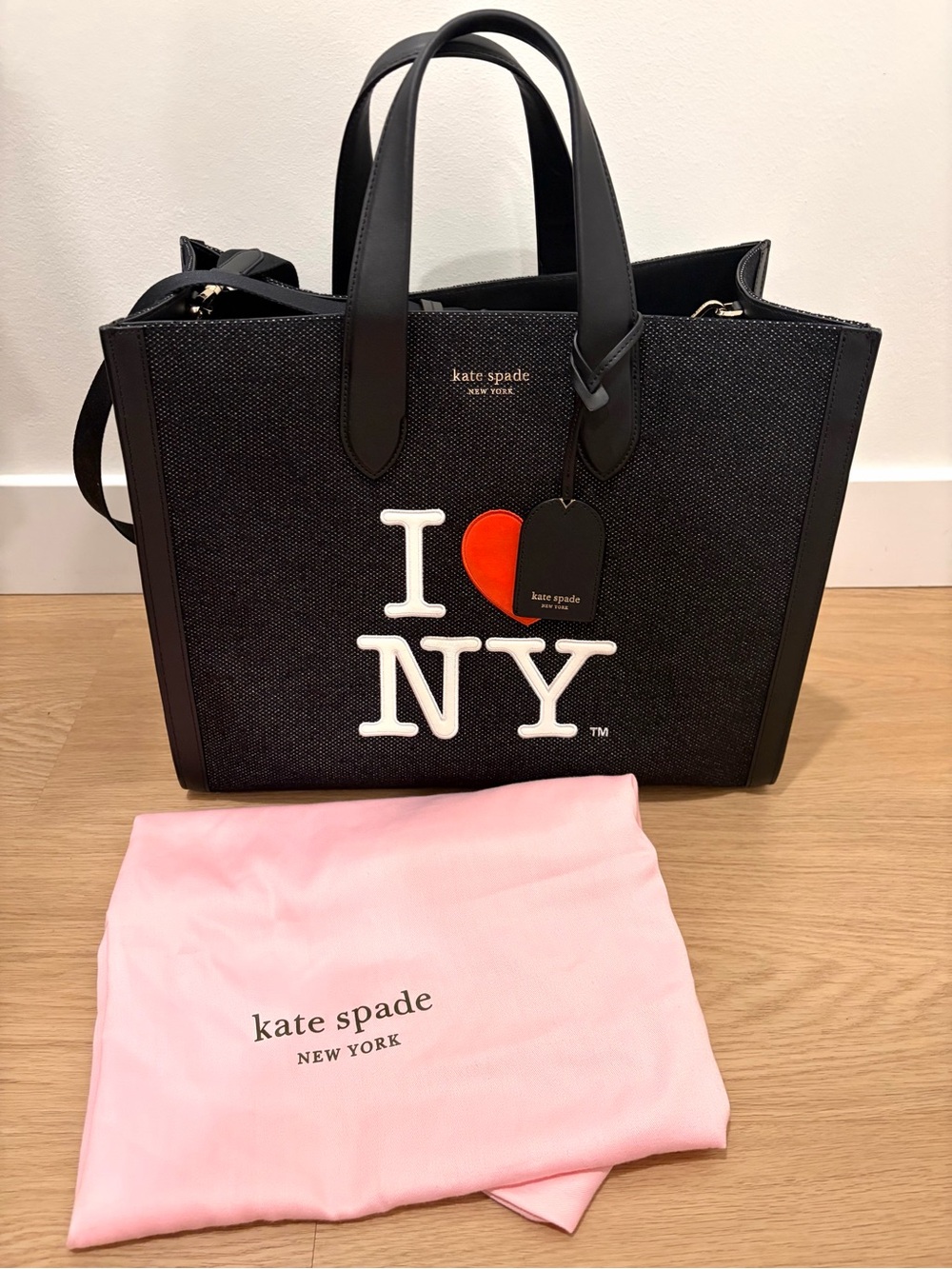 Kate Spade I Love NY New York Manhattan Large Tote Black Red Heart Shoulder